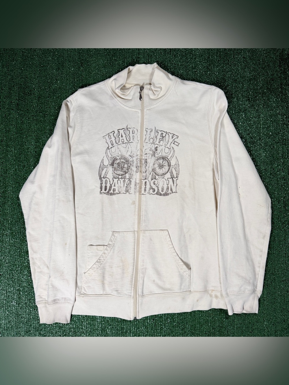 Vintage Womens Harley Davidson Chilkoot Pass Skagway Alaska Zip Hoodie White XL